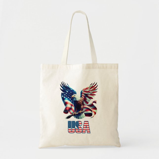 Bolsa Tote Patriótico Personalizado EUA Flag & Eagle (Frente)