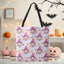 Bolsa Tote Patterno de Bruxas Spooky com Estrela de Pumpkins