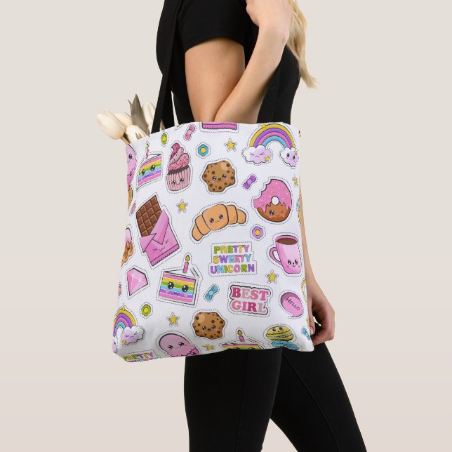 Bolsa Tote Patterno Funny Unicorn Magic Rainbow Cute (Close Up)