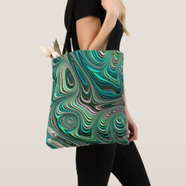 Bolsa Tote Paua Abalone Shell Fractal Abstrato em Teais