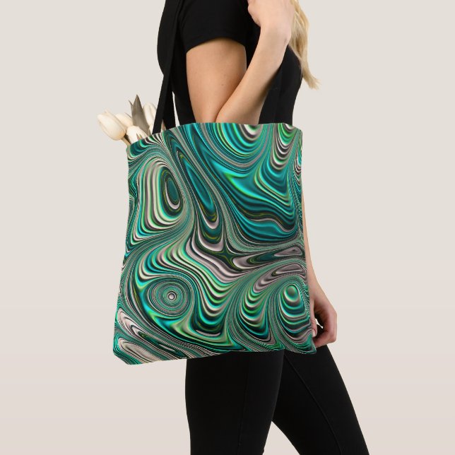 Bolsa Tote Paua Abalone Shell Fractal Abstrato em Teais (Close Up)