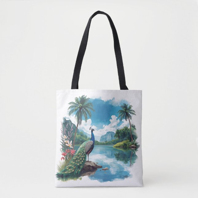 Bolsa Tote Pavão bonito num Paraíso Tropical (Frente)