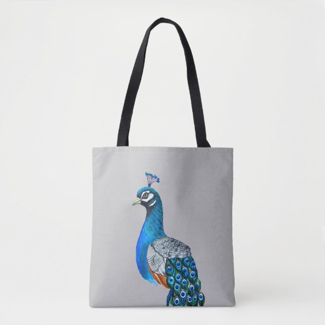 Bolsa Tote Pavão de Aquarela (Frente)