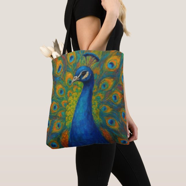 Bolsa Tote Pavão em Aquarela (Close Up)