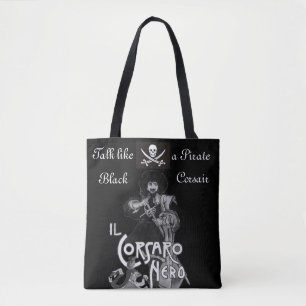 Bolsa Tote Pavilhão de Pirata BLACK CORSAIR Caveira e Espadas