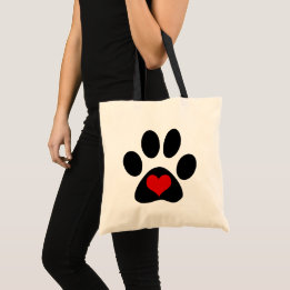 Bolsa Tote Paw Print Love Red Heart Tote Bag