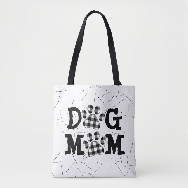 Bolsa Tote Pawprint MOM e Cabelo da xadrez (Frente)