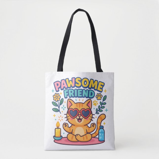 Bolsa Tote Pawsome Friend Because Every Cat Deserves Love (Frente)