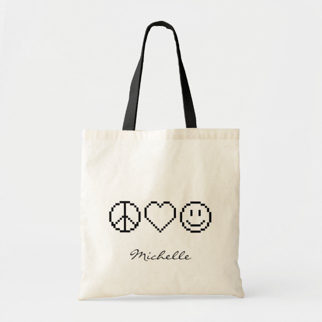 Bolsa Tote Paz ama felicidade pixel arte tossi (Frente)