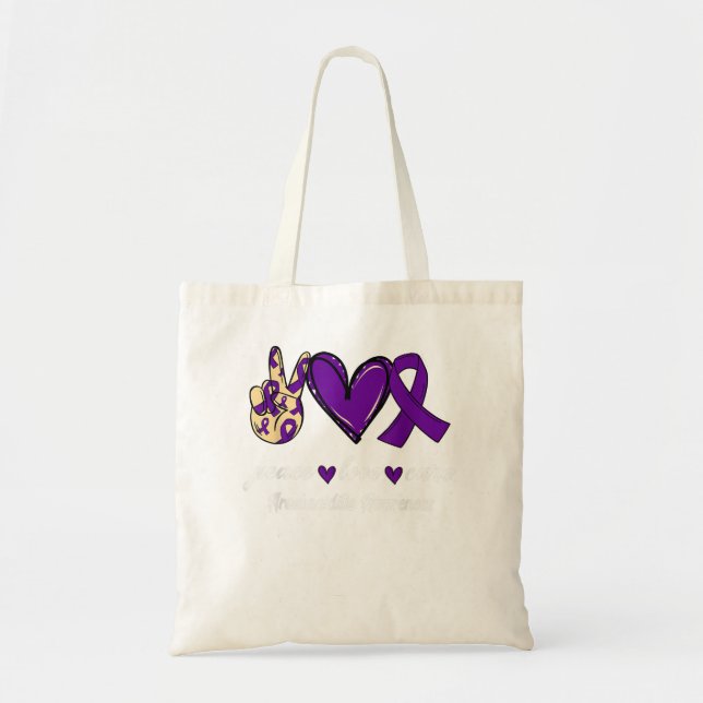 Bolsa Tote Paz Amor Arachnoidite Roxo Fita Awaren (Frente)