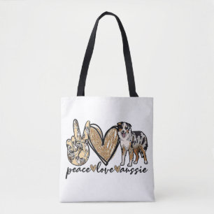 Bolsa Tote Paz, Amor, Aussie, Cão Pastor Australiano, Animais