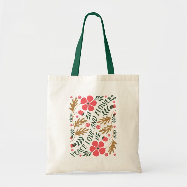 Bolsa Tote Paz Amor e Flores Retro Boho Floral (Frente)