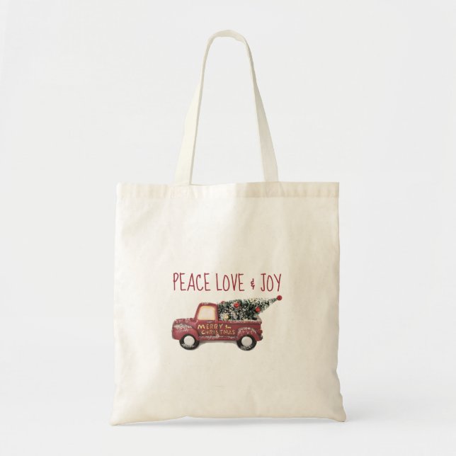 Bolsa Tote Paz Amor e Joy Toy Truck Feliz Natal (Frente)