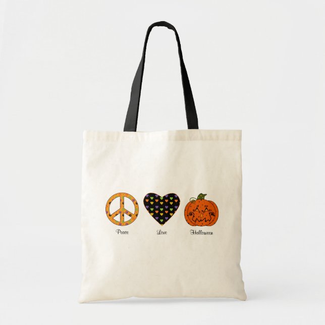 Bolsa Tote Paz, amor e saco do Dia das Bruxas (Frente)
