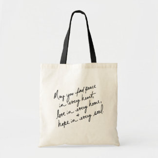 Bolsa Tote Paz Amor & Esperança Escrita à Mão