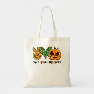 Bolsa Tote Paz Amor Halloween Leopard Pumpkin Feliz Halloween
