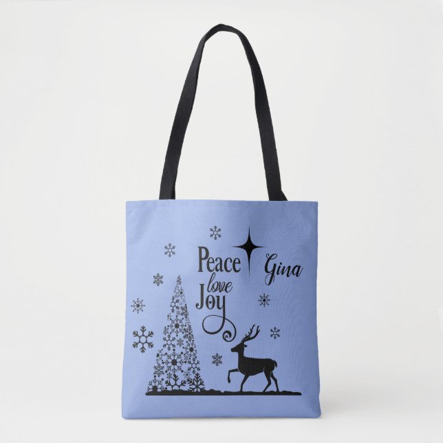 Bolsa Tote Paz Amor, Joy Tree E Deer Silhouette (Frente)