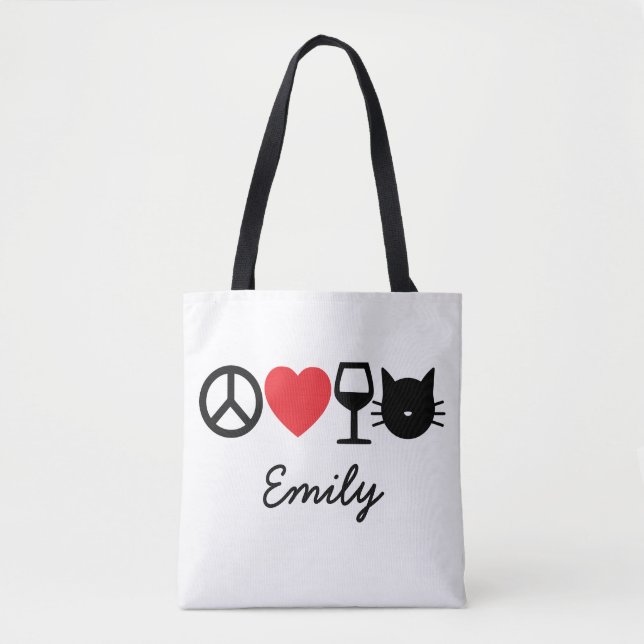 Bolsa Tote Paz, Amor, Vinho e Gatos (Frente)