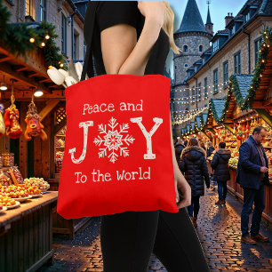 Bolsa Tote Paz e Alegria Flocos de Neve de Natal