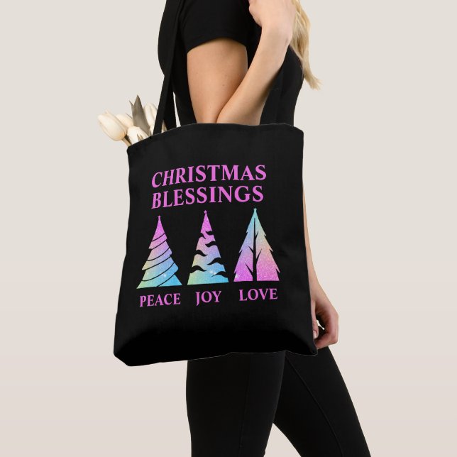 Bolsa Tote Paz Joy Adora Árvores de Natal Texto Personalizáve (Close Up)