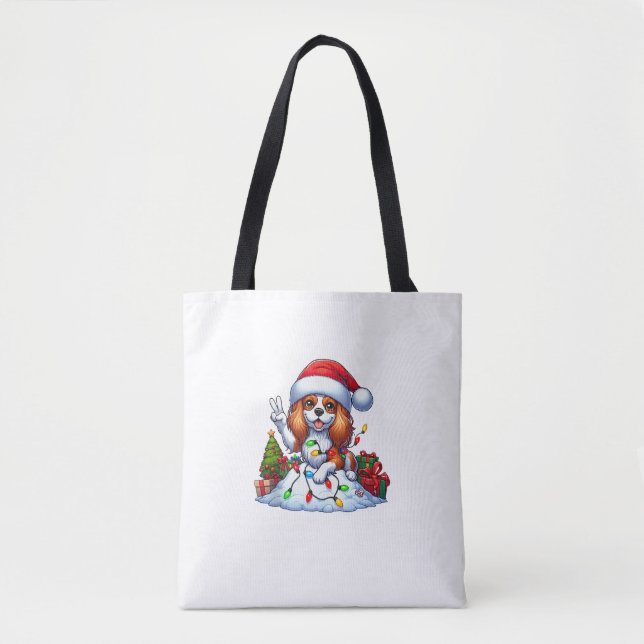 Bolsa Tote Paz Mão Cavalier Rei Charles Spaniel Natal (Frente)