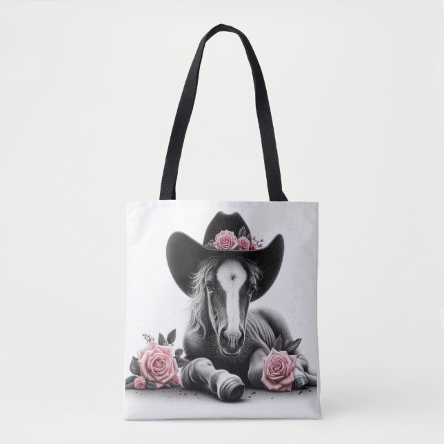 Bolsa Tote Pé de Cavalo Bonito com Flores Rosa (Frente)