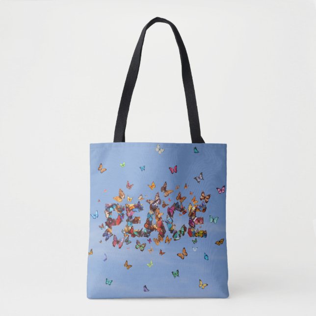 Bolsa Tote PEACE Blue Sky Butterflies | Motivational Hope Joy (Frente)