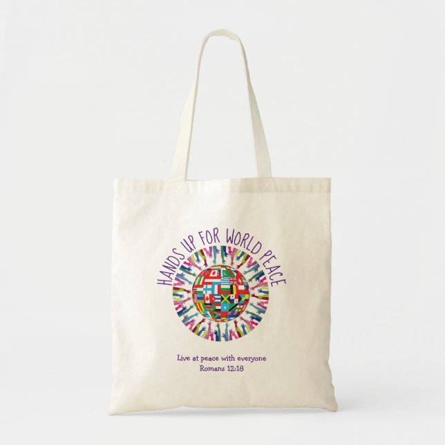 Bolsa Tote PEACE Flagres MUNDIAIS Mãos Levantadas Personaliza (Frente)