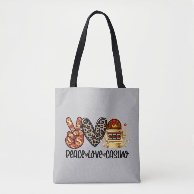 Bolsa Tote Peace Love Casino em Cinzas (Frente)