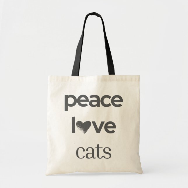 Bolsa Tote Peace Love Cats | Cat Mom Lover Modern Statement (Frente)
