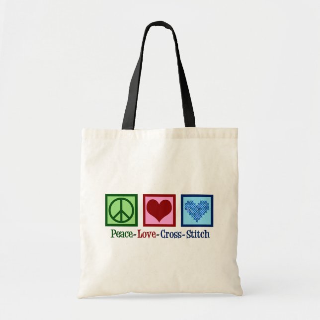 Bolsa Tote Peace Love Cross Stitch (Frente)
