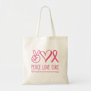 Bolsa Tote Peace Love Cure Pink Ribbon Warrior Cancer
