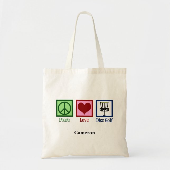 Bolsa Tote Peace Love Disk Golf Personalizado (Frente)