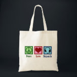 Bolsa Tote Peace Love Dispatch Operator Dispatcher<br><div class="desc">Peace Love Dispatch Operator gift with a peace sign, heart, and a pair of headphones for a dispatcher.</div>