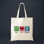 Bolsa Tote Peace Love Dispatch Operator Dispatcher<br><div class="desc">Peace Love Dispatch Operator gift with a peace sign,  heart,  and a pair of headphones for a dispatcher.</div>