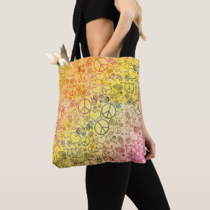 Bolsa Tote Peace Love Hippy Symbol Design