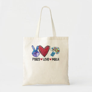 Bolsa Tote Peace Love Math Engraçado Professor
