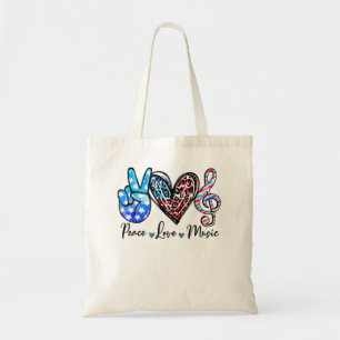 Bolsa Tote Peace Love Music US Flag 4 De Julho Professor De M