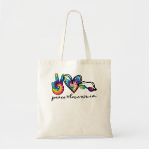 Bolsa Tote Peace Love Natação Tie Dye Swimmer Nadando Sum