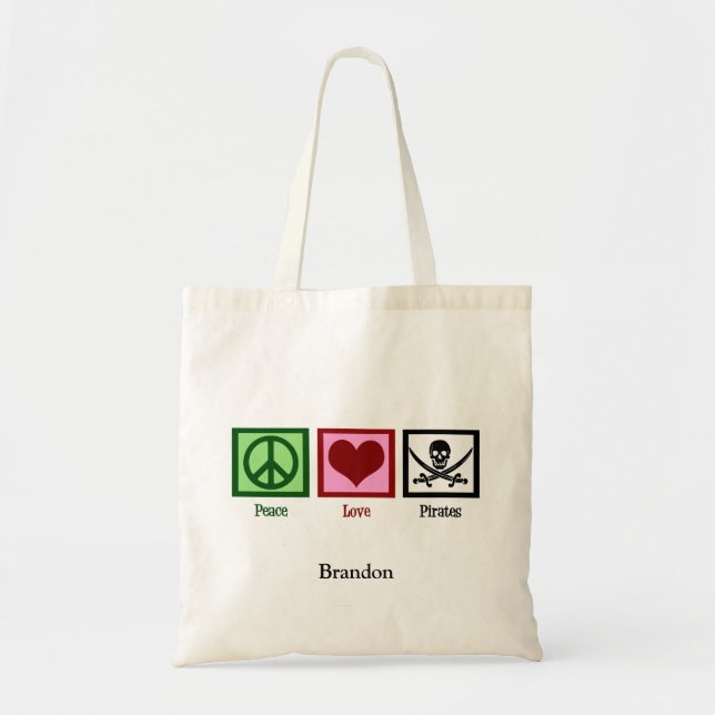 Bolsa Tote Peace Love Pirates Team Personalizados Kids (Frente)