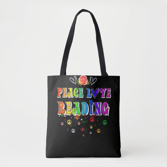 Bolsa Tote Peace Love Reading Cute Floral Heart (Frente)