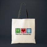 Bolsa Tote Peace Love Rheumatology<br><div class="desc">Um presente reumatologista bonito para um médico que trabalha com doentes com artrite reumatoide e outras doenças reumáticas. Paz Amor Reumatologia.</div>