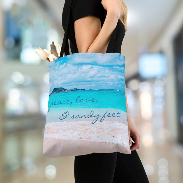 Bolsa Tote Peace Love Sandy Feet Hawaii Turquoise Beach Foto (Criador carregado)