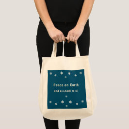 Bolsa Tote Peace on Earth Reminder Blue Snowflake