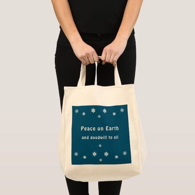 Bolsa Tote Peace on Earth Reminder Blue Snowflake (Frente (produto))