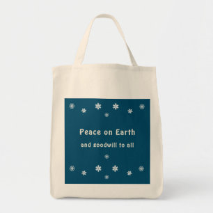 Bolsa Tote Peace on Earth Reminder Blue Snowflake