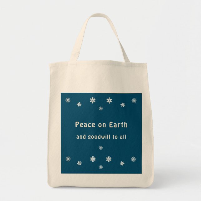 Bolsa Tote Peace on Earth Reminder Blue Snowflake (Frente)