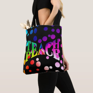 Bolsa Tote PEACE PEACE Rainbow Graphic On Polka Pontos