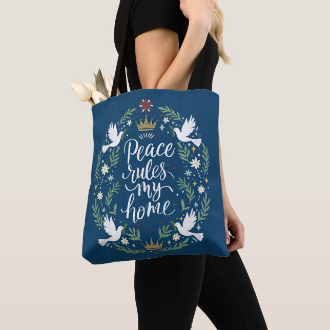 Bolsa Tote Peace Rules My Home (Close Up)