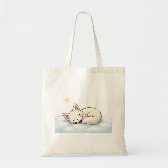 Bolsa Tote Peaceful Kawaii Arctic Fox Starry Night Winter (Frente)